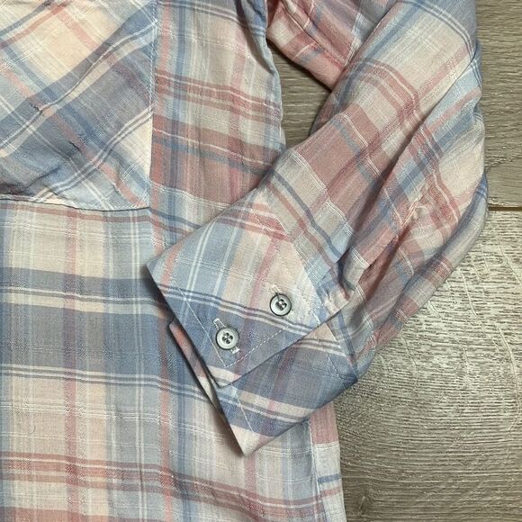 Bella Dahl Plaid Button Down Shirt 3/4 Sleeve Size M/L (See Measurements) - Picture 5 of 6